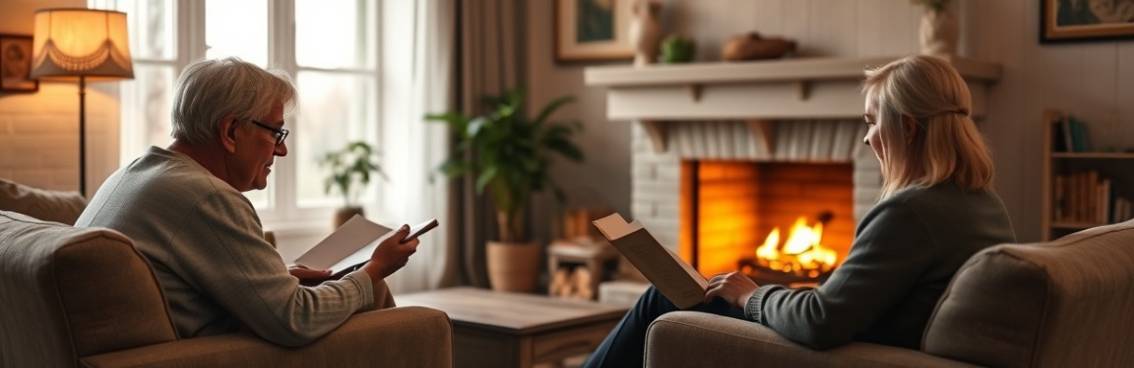 soothing trtp counseling, open-hearted, sharing stories, photorealistic, a warm living room with a fireplace, highly detailed, crackling fire, soft gradient, taupe, cozy lighting, shot with a 50mm lens.