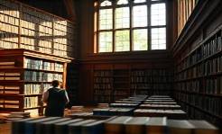 composed trtp therapy, introspective, writing poetry, photorealistic, a quiet library with tall windows, highly detailed, rustling pages, high fidelity, mahogany, soft sunbeams, shot with a 35mm lens.