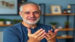 dedicated TRTP practitioner, reassuring expression, demonstrating TRTP therapy techniques, photorealistic, a professional studio with therapeutic tools on shelves, highly detailed, gentle movement of fingers emphasizing connection, soothing blue tones, soft natural light, shot with an 85mm lens.