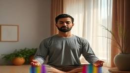 calm TRTP practitioner, meditative expression, conducting a TRTP session, photorealistic, a minimalist room with zen garden accents, highly detailed, a gentle breeze lightly moving curtains, earthy colors, morning sunlight streaming in, shot with a 24mm lens.