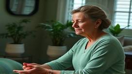 compassionate TRTP practitioner, attentive expression, performing TRTP healing, photorealistic, a cozy office adorned with plants and soft textiles, highly detailed, visible aura surrounding both practitioner and client, harmonious green tones, balanced indoor lighting, shot with a 70mm lens.